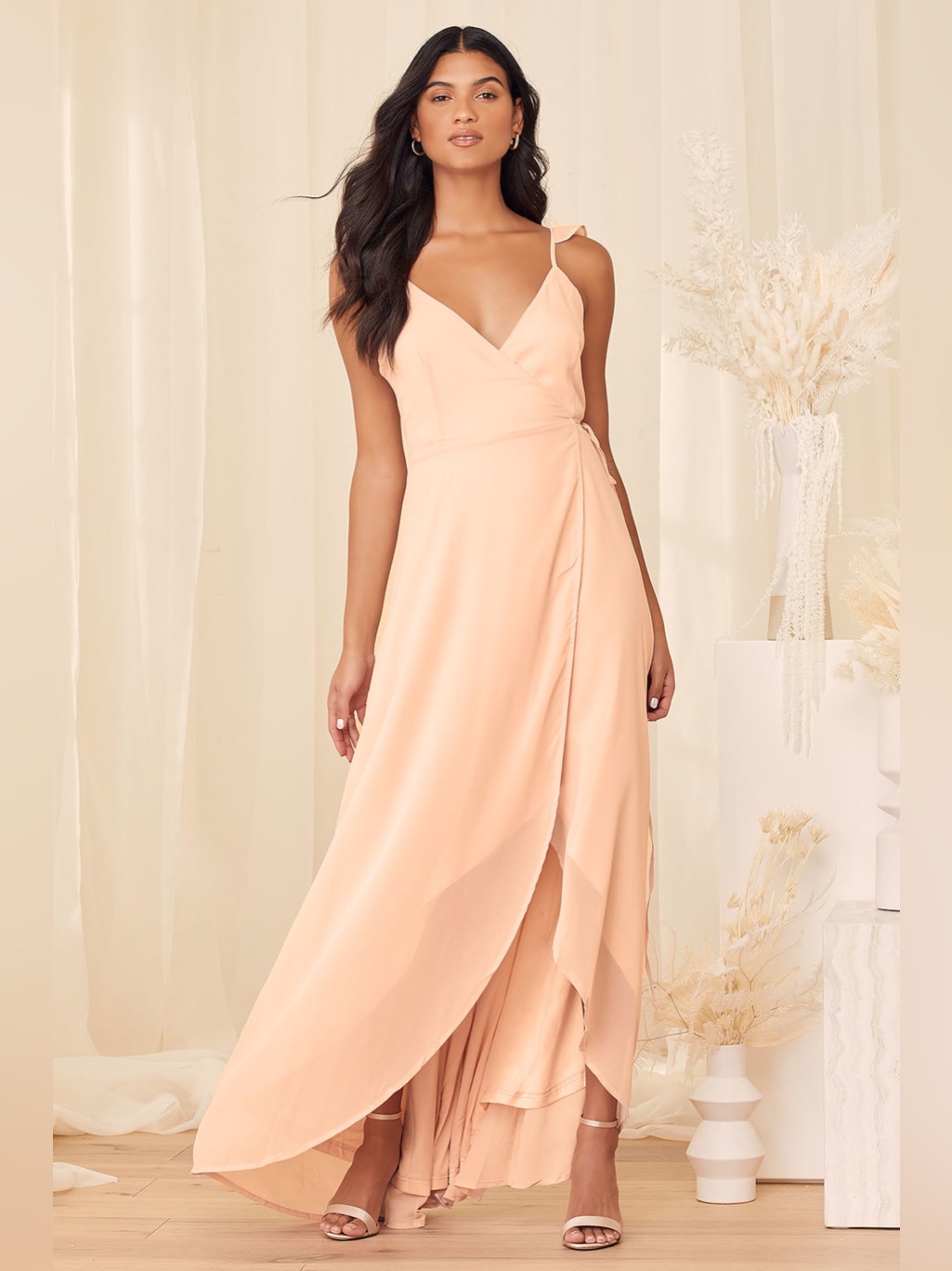 Lulus Here's To Us Blush Pink High-Low Wrap Dress